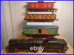 1933-42 Prewar Lionel O Scale #259e Loco, 261t Tender, 1719 Boxcar, 1717 Gondola