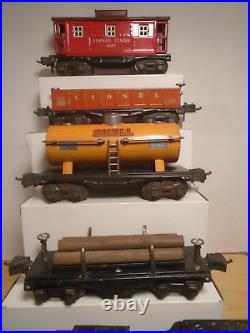1938-42 Prewar Lionel O Gauge 224e Loco, 2224 Diecast Tender & 4 Freight Cars