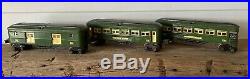 3 Lionel Prewar Green Train 2613 Pullman 2614 Observation 2615 Baggage Boxes