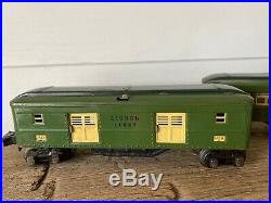 3 Lionel Prewar Green Train 2613 Pullman 2614 Observation 2615 Baggage Boxes