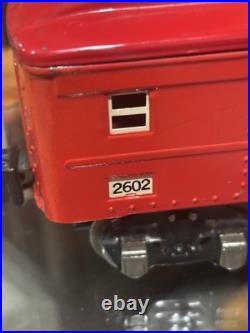 EXTREMELY HIGH GRADE Lionel Prewar 2-Tone Red 2601 Observation 2602 Baggage EX+