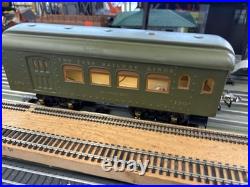 + Ives Prewar Standard Gauge Tinplate Green 3235 Electric Locomotive 2 Car Set