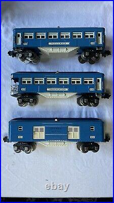 LIONEL 263E Prewar Blue Comet Set With 263W Tender & Boxcars #s 613,614,615