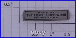 Lionel 100X Prewar Nickel Made By Lionel Corp. Nameplate (50) Lionel 100X Prewar Nickel Made By Lionel Corp. Nameplate (50)