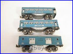 Lionel 600, 601, 602 Pass Cars Blue Silver Nickel Prewar O gauge X4369