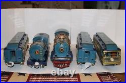 Lionel Early Prewar Standard Gauge Blue Comet 400E and matching cars with boxes
