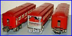 Lionel O-gauge Prewar 600 601 602 Red/cream Pullman/baggage/observ Passenger Set