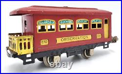 Lionel Pre-War red Engine #248, Pullman #629 and Observation #630 Train Set O