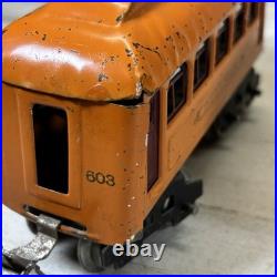 Lionel Prewar 248 O Gauge Orange Electric Tin Loco 603 604 Passenger Set 1920s
