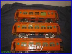 Lionel Prewar 428 429 430 Standard Gauge Orange & Apple Green Passenger Cars