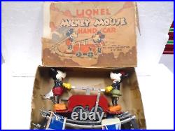Lionel Prewar No. 1100 Mickey Mouse Windup Handcar with4 Curved Tracks & Key In Box
