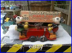 Lionel Prewar O Ga. No. 1100 Clockwork Red Mickey Mouse Hand Car WithTrack Boxed
