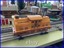 + Lionel Prewar O Scale Tinplate 252 Orange Electric Locomotive with 2 Cars SS