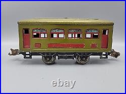 + Lionel Prewar O Tinplate Green 252 Electric Locomotive 3 Car Passenger Set