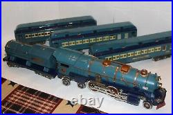 Lionel Prewar Standard Gauge Blue Comet 400E and matching cars with boxes