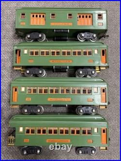 + Lionel Prewar Standard Tinplate Green & Orange 300 Series 4 Car Passenger Set