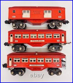 Lionel Prewar Tinplate 600 601 602 Red Pullman Passenger Car Set of 3