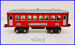 Lionel Prewar Tinplate 610 612 Red Pullman Observation Passenger Cars Set of 3