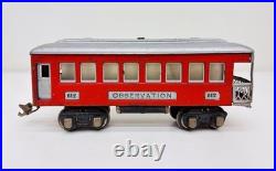 Lionel Prewar Tinplate 610 612 Red Pullman Observation Passenger Cars Set of 3