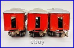 Lionel Prewar Tinplate 610 612 Red Pullman Observation Passenger Cars Set of 3