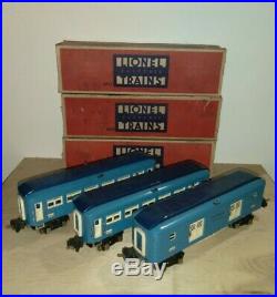Lionel Vintage O Prewar Blue Comet Passenger Cars 2613, 2614, 2615 Nice Set