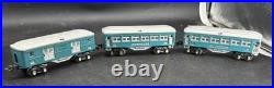 Lionel prewar Blue Comet 600 601 602 passenger cars in two tone blue Restored