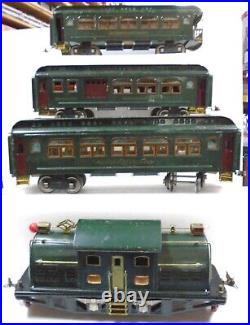 Pre-War Lionel Standard Gauge Rare Set Weighted Engine & 3 Cars Dk Green Boxes