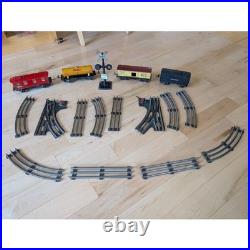 Prewar tin Lionel train Shell Tanker, Baby Ruth, track withswitchback, rr crossing