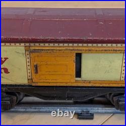 Prewar tin Lionel train Shell Tanker, Baby Ruth, track withswitchback, rr crossing