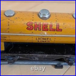Prewar tin Lionel train Shell Tanker, Baby Ruth, track withswitchback, rr crossing