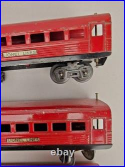 Vintage Lionel Prewar O Gauge Tinplate Passenger Cars Lot of 3 Red READ