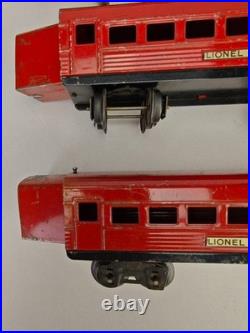 Vintage Lionel Prewar O Gauge Tinplate Passenger Cars Lot of 3 Red READ